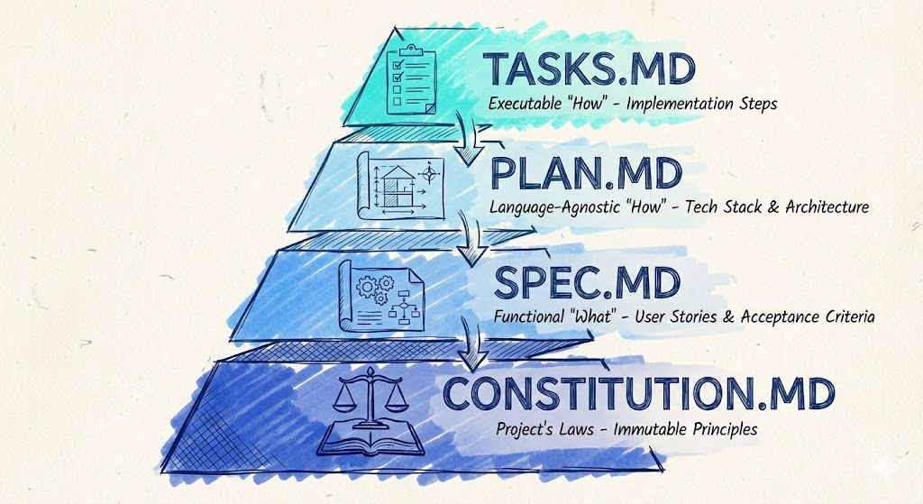 The Four-File Specification Stack: Constitution, Spec, Plan, Tasks